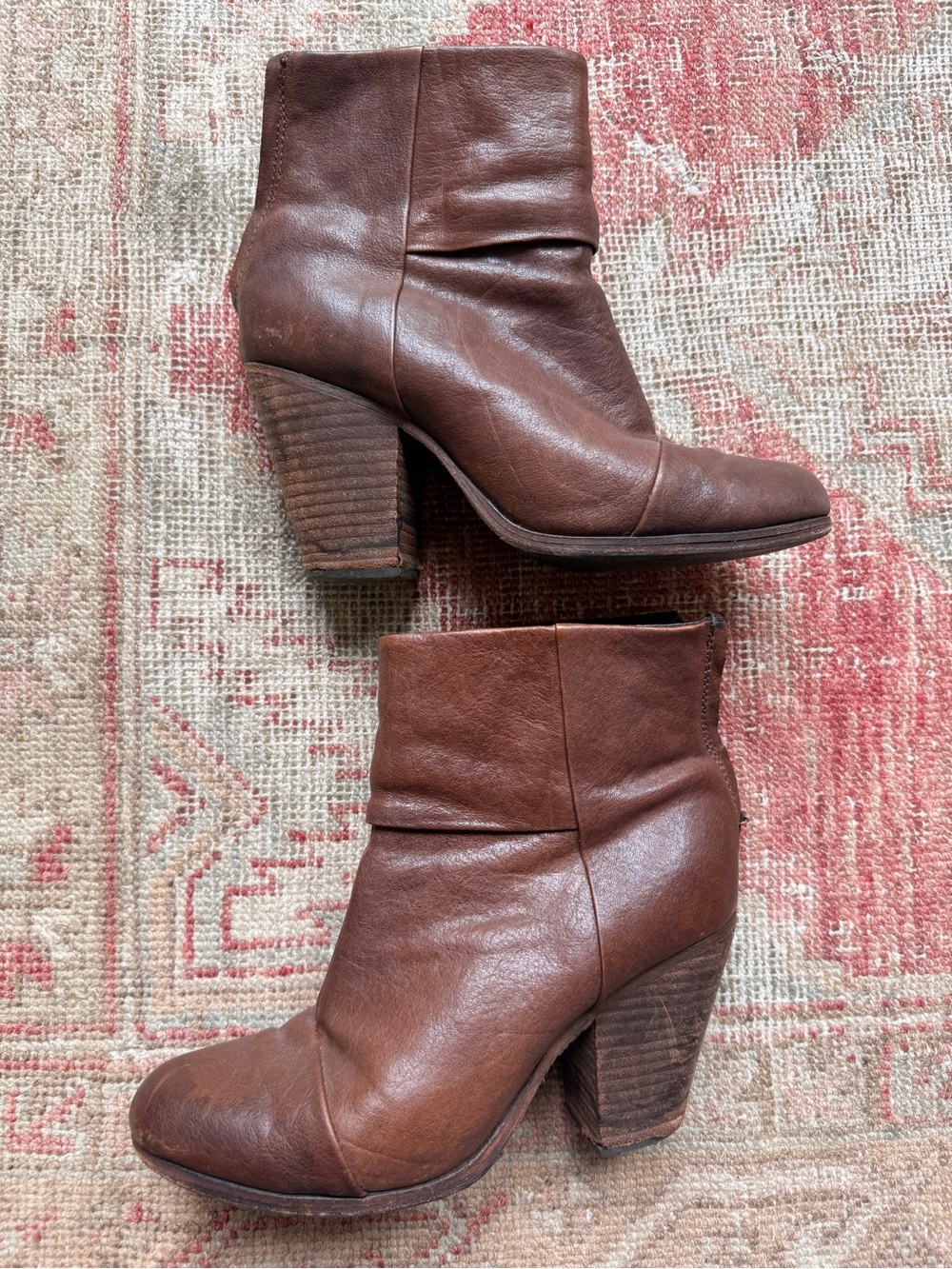 rag & bone Brown Leather Stacked Heel Ankle Booties
